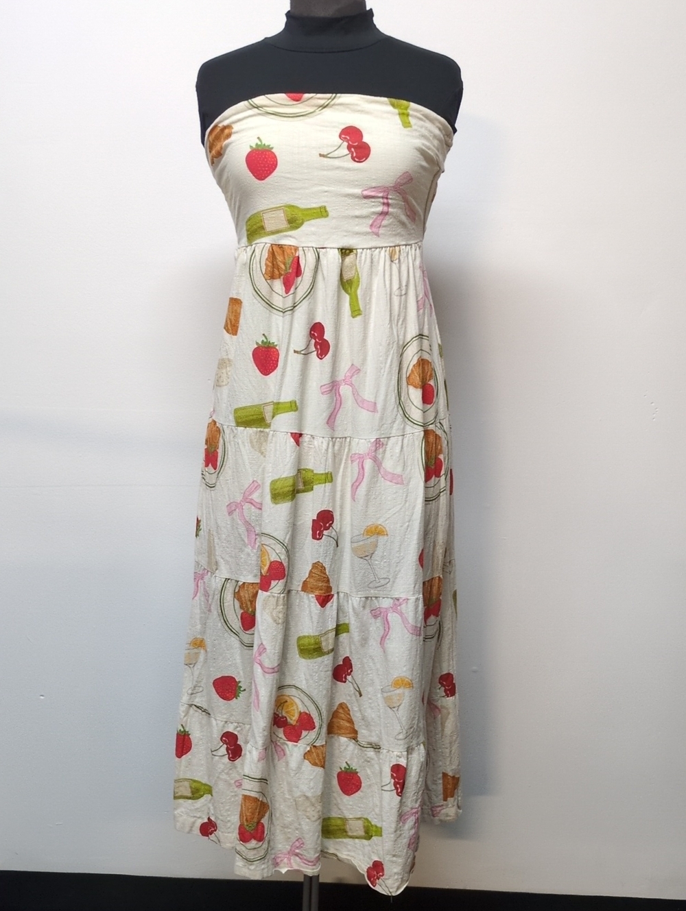 Bailey Rose Cream Brunch Print Strapless Dress, Size L